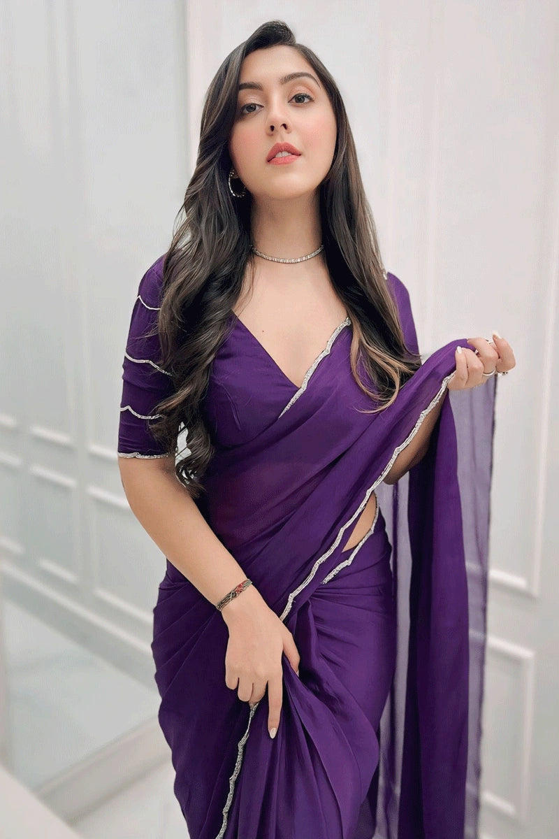 Dark Purple Saree For Farewell Party