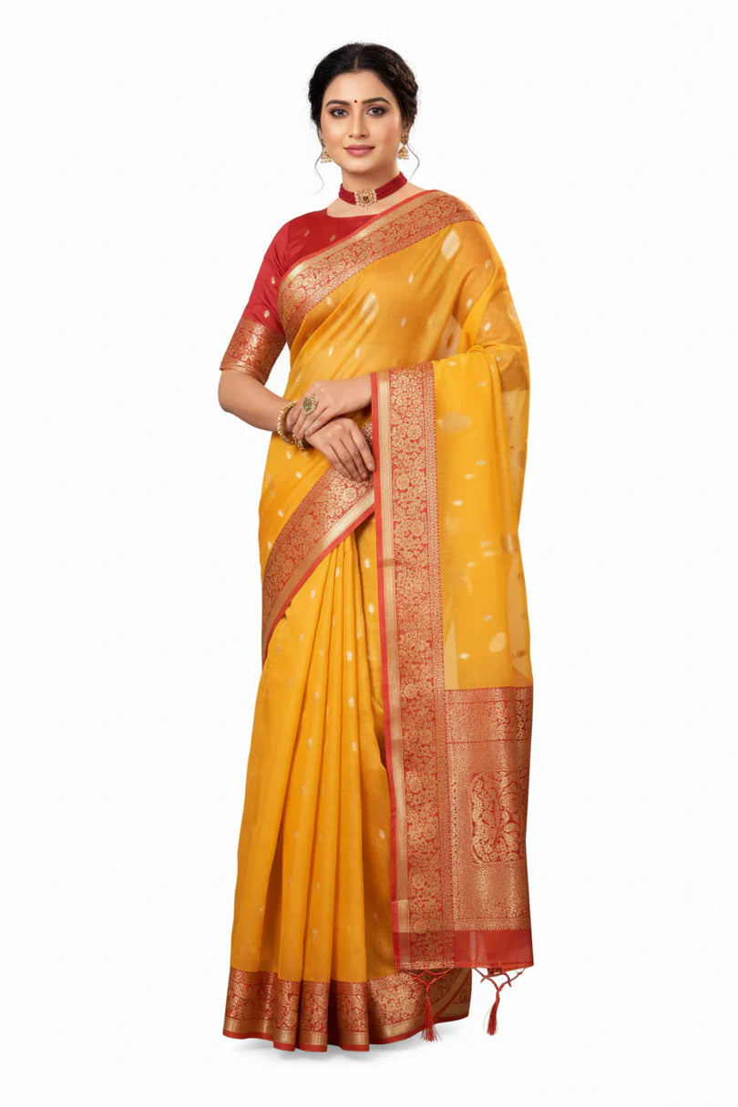 Squash Yellow Banarasi Silk Saree