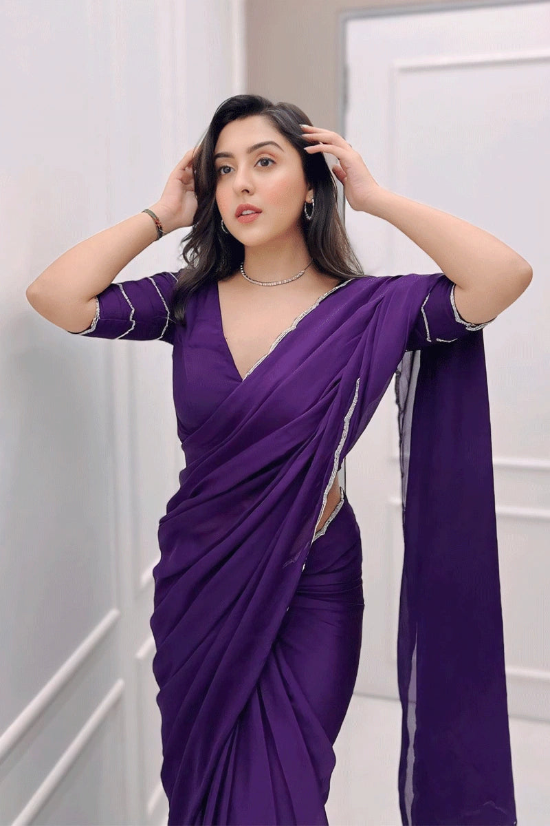 Dark Purple Saree For Farewell Party