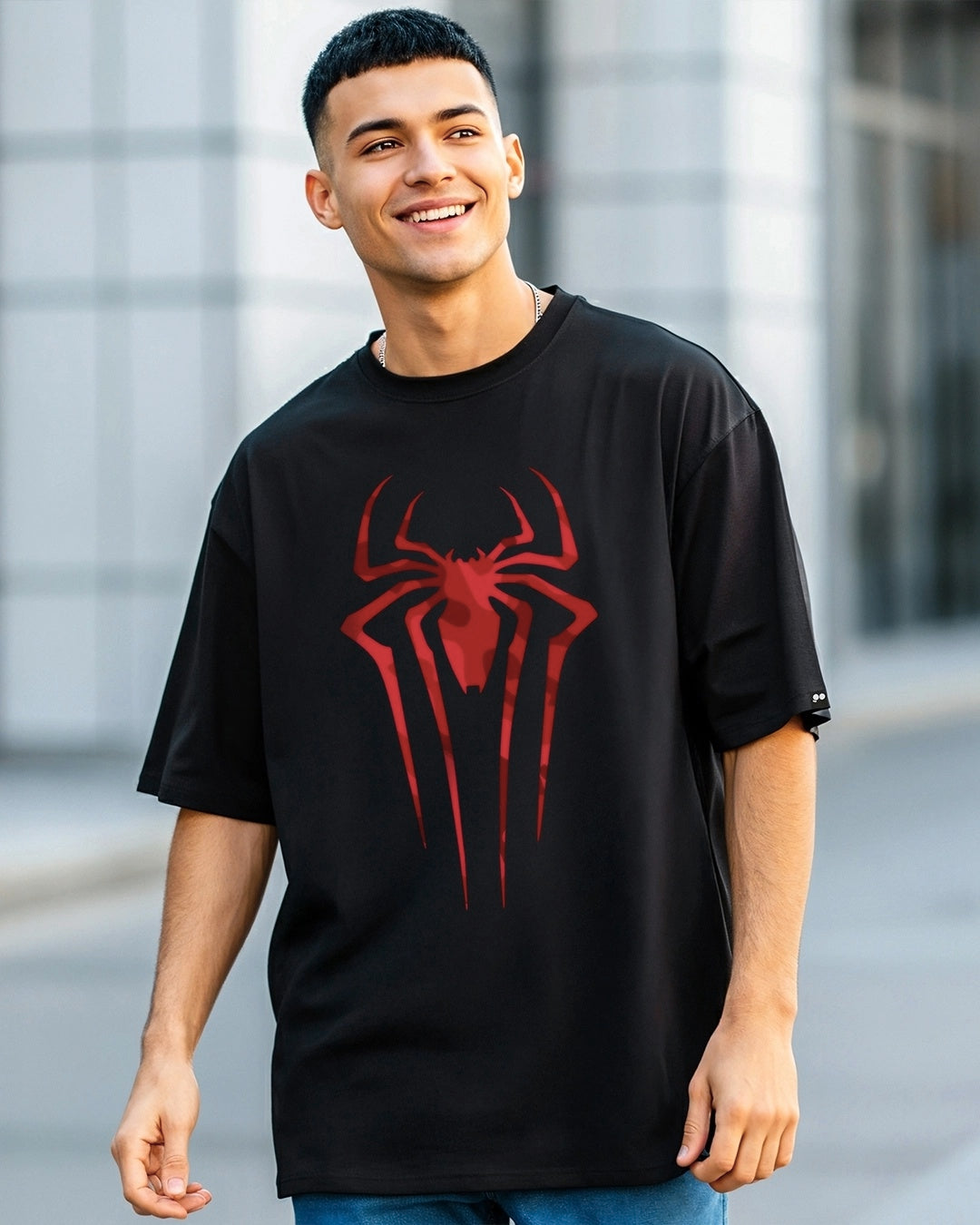 Men's Black Spider Blend Graphic Printed Oversized T-shirt