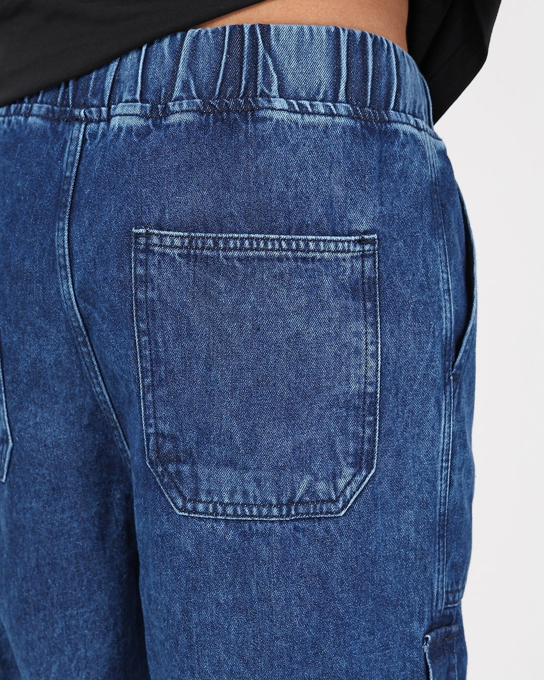 Men's Blue Washed Straight Fit Cargo Mid-Rise Jeans