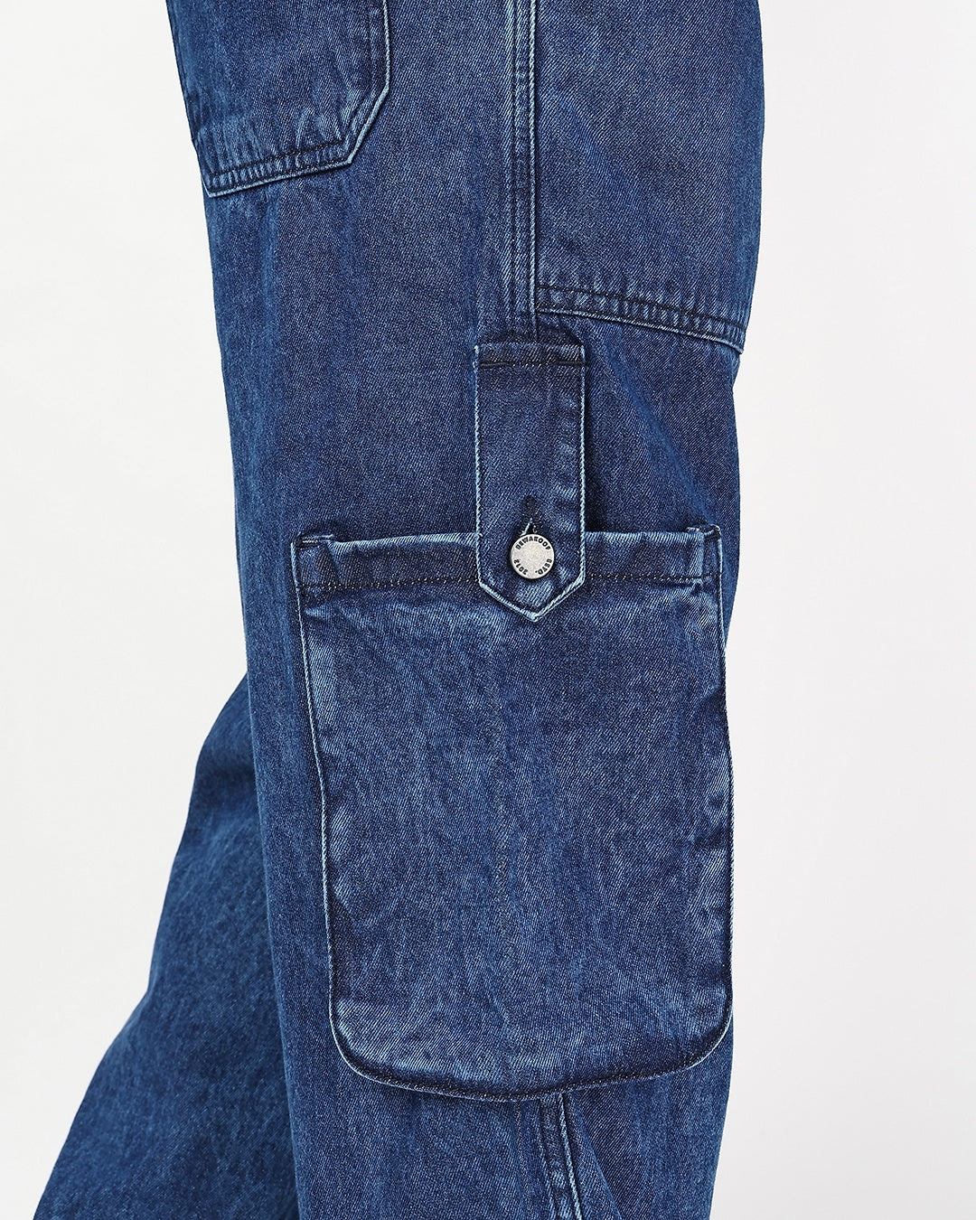 Men's Blue Washed Straight Fit Cargo Mid-Rise Jeans