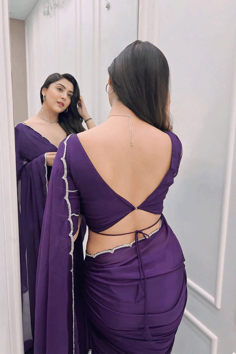 Dark Purple Saree For Farewell Party