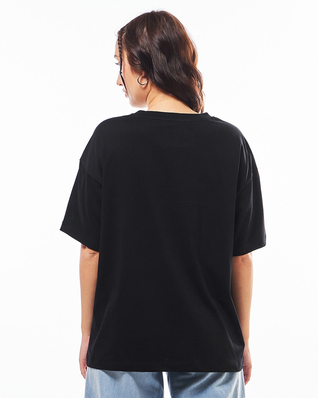 Women's Jet Black Vegan Typography Oversized T-shirt