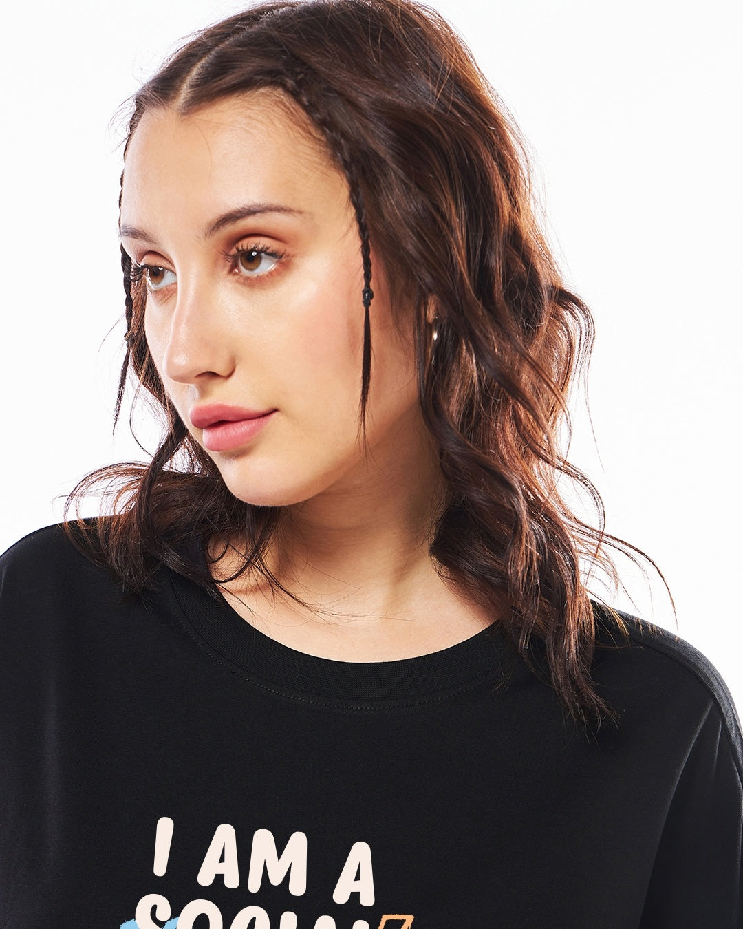Women's Jet Black Vegan Typography Oversized T-shirt